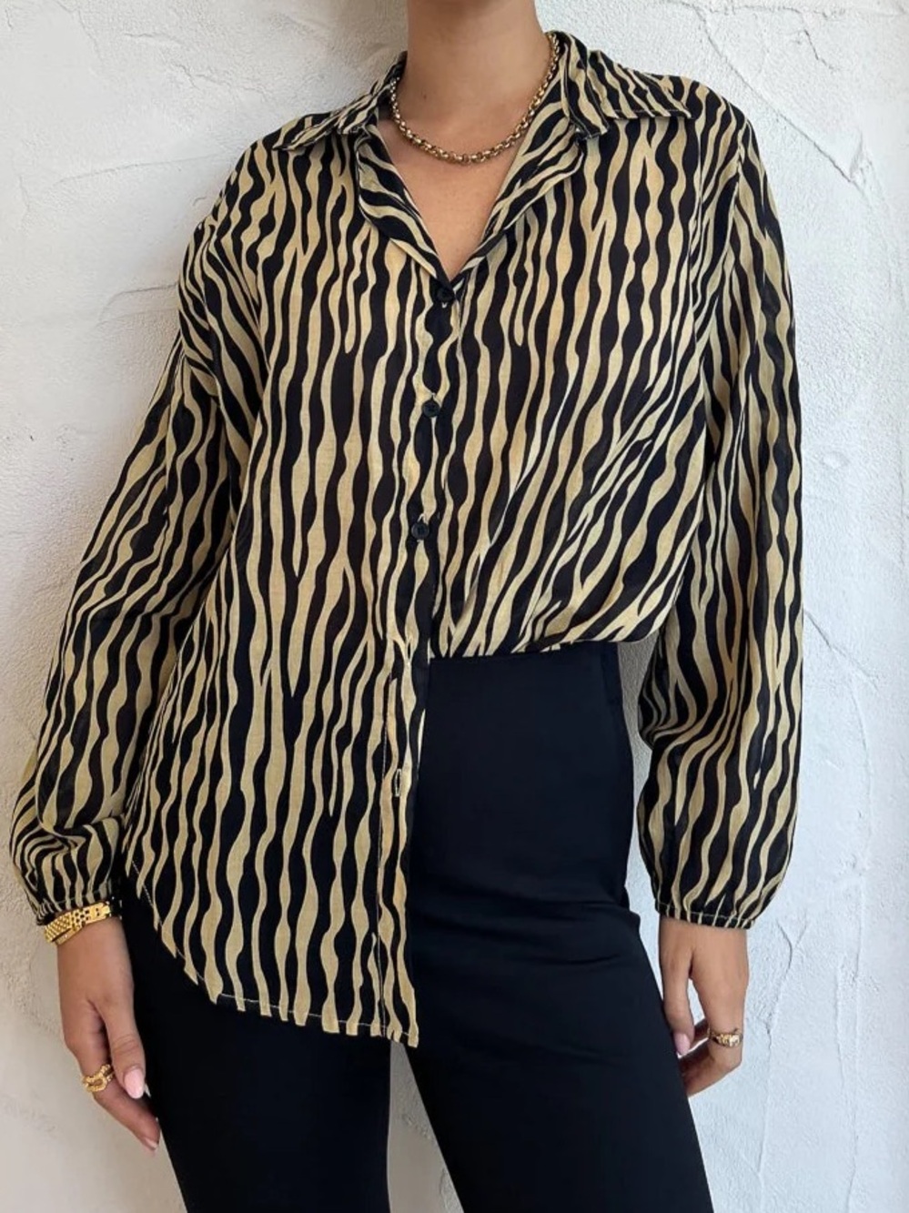 lightweight cotton golden zebra summer button up collared blouse